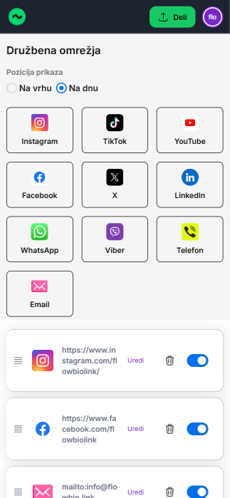 Dodajanje družbenih omrežij v Flowbio.link