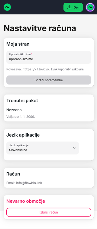 Izbira uporabniškega imena v Flowbio.link