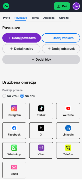 Urejanje povezav v Flowbio.link