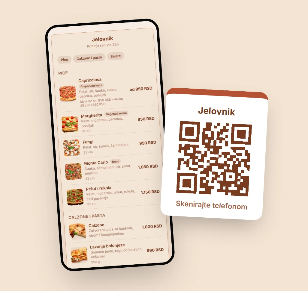 Digitalni jelovnik za restoran i kafić, sa QR kodom na stolu