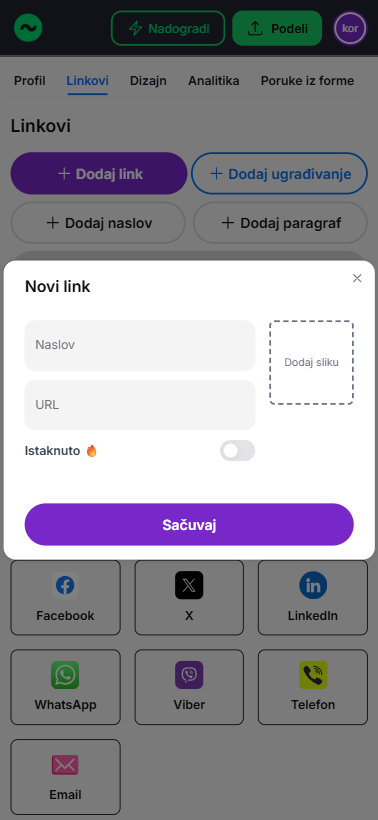 Izbor korisničkog imena u Flowbio.link