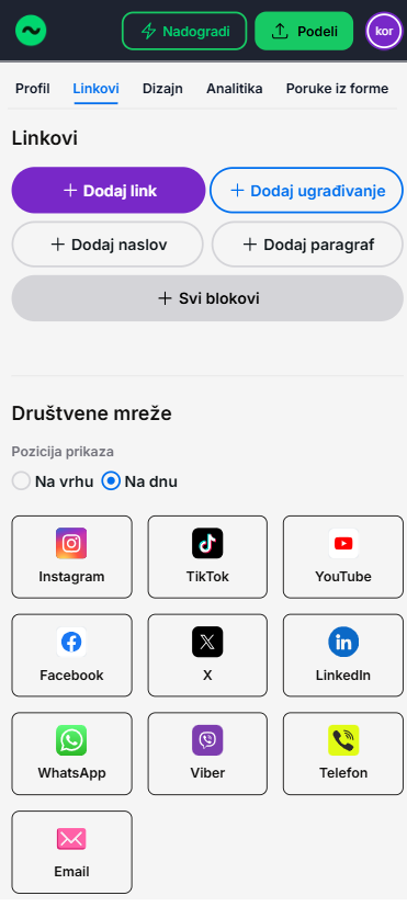 Izbor korisničkog imena u Flowbio.link