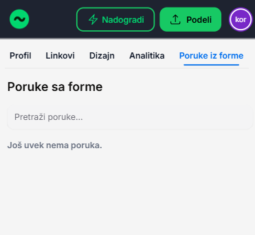 Tab sa porukama poslatim preko forme